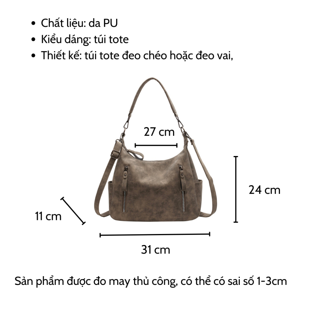 Túi đeo vai Bewon Túi đeo chéo chất liệu da Túi đeo vai phong cách Streetwear Túi tote đi học T008