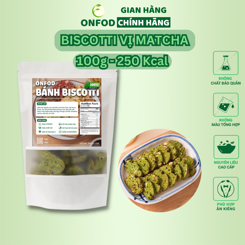 Bánh ăn kiêng biscotti ONFOD vị matcha dành cho người tiểu đường, giảm cân mix 5 vị nguyên cám không đường 250g 500g