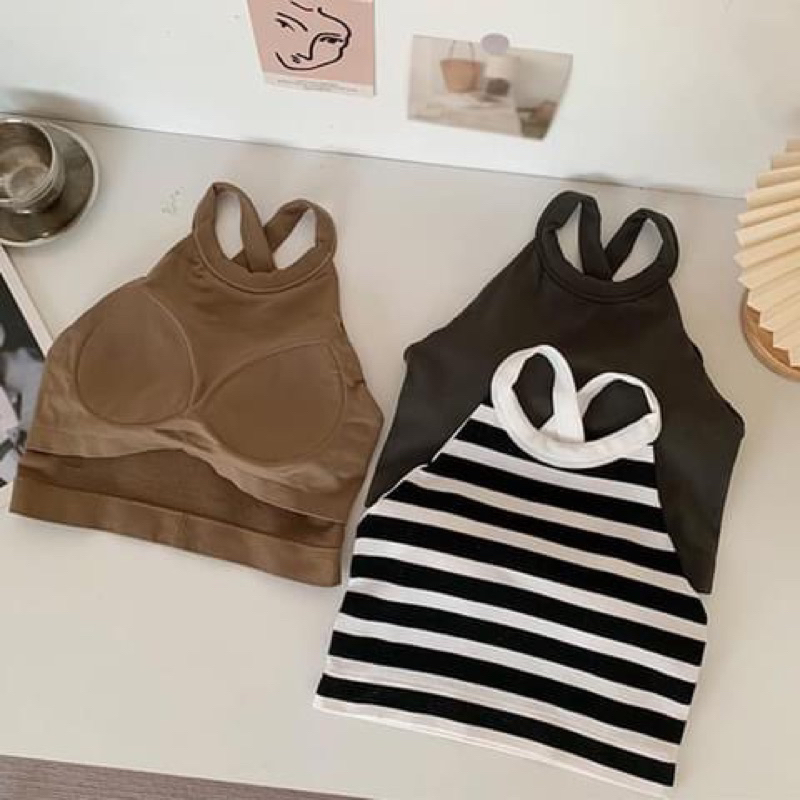 Áo bra croptop cổ yếm đệm mút đình hình phong cách trẻ trung sexy
