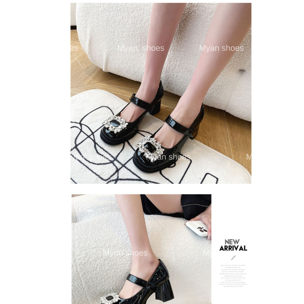 Giày cao gót đính đá mary jane siêu cute, giày gót vuông tiểu thư hot trend