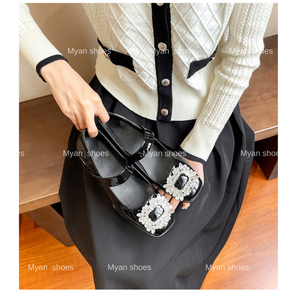 Giày cao gót đính đá mary jane siêu cute, giày gót vuông tiểu thư hot trend