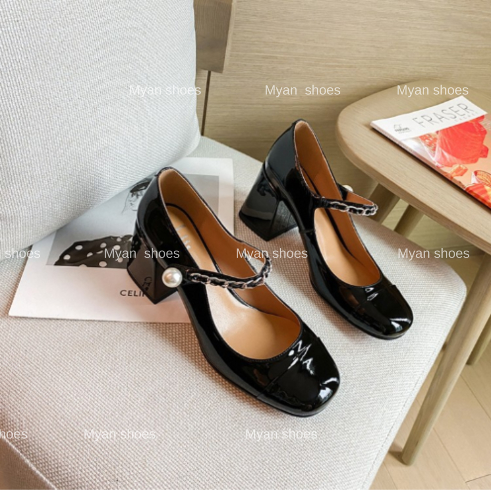 GIÀY CAO GÓT HOT TREND MÀU ĐEN BÓNG QUAI NGANG PHỐI XÍCH CUTE CỰC HOT