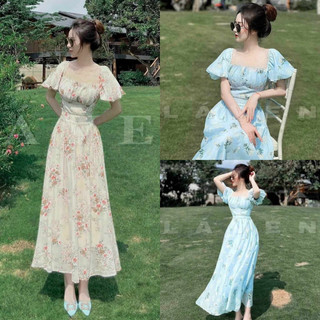 Đầm nữ voan phối ren tay phồng xếp ly ngực sang trọng dự tiệc