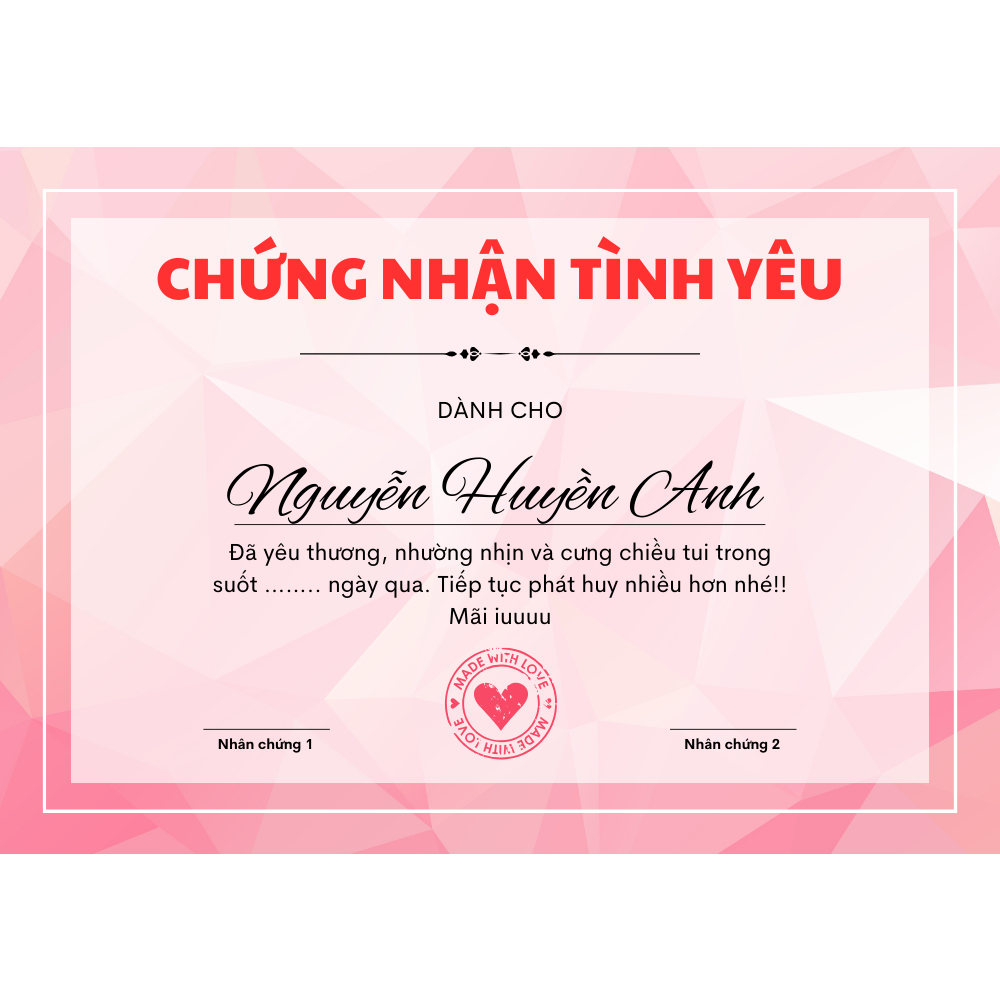 (KÈM KHUNG) Chứng chỉ yêu tình dành cho các cặp đôi - Love Certificate, món quà ý nghĩa, tạo sự kết nối và kỉ niệm