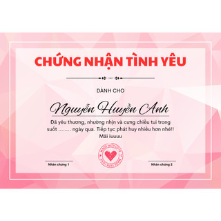 (KÈM KHUNG) Chứng chỉ yêu tình dành cho các cặp đôi - Love Certificate, món quà ý nghĩa, tạo sự kết nối và kỉ niệm