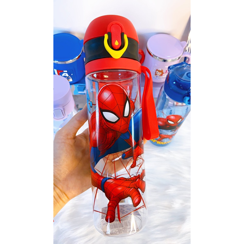 BÌNH NƯỚC SIÊU NHÂN NHỆN 450ml CÓ ỐNG HÚT DISNEY