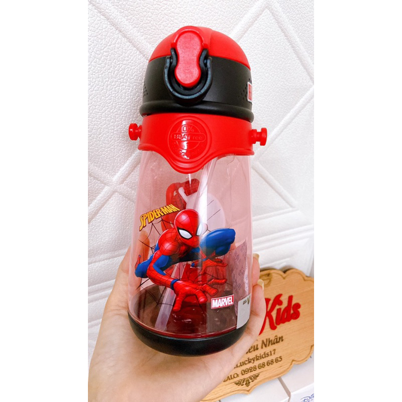 BÌNH NƯỚC SIÊU NHÂN NHỆN 450ml CÓ ỐNG HÚT DISNEY