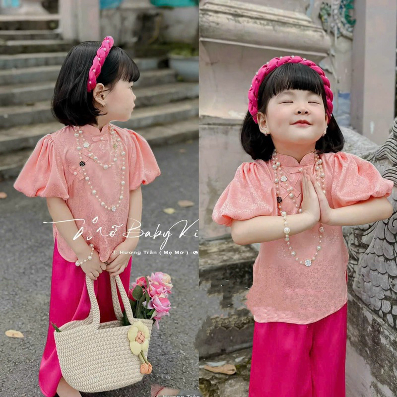 set áo dài kèm quần lụa mềm cho bé gái