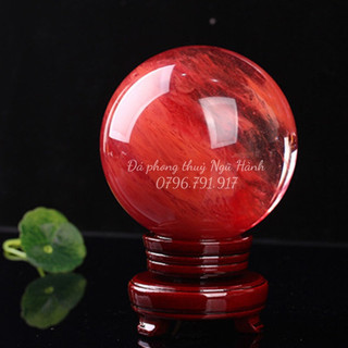 Bi cầu đá núi lửa đỏ đường kính từ 8cm - 15cm có kèm đế gỗ