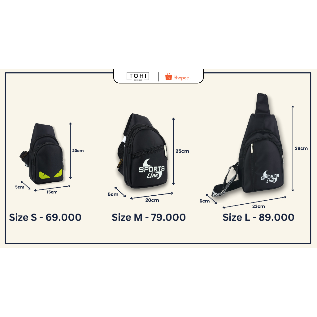 Túi chéo TOHI® - Túi đeo chéo nam mini vải dù trơn - Size XS  kích thước R5cmxD15cmxC20cm