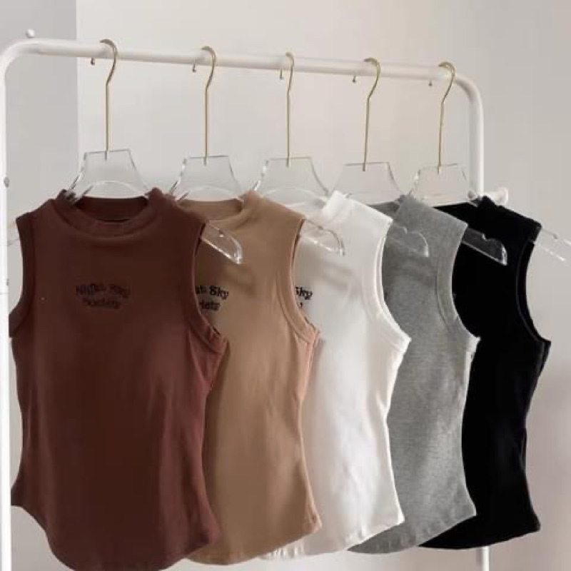 Áo bra sát nách cổ cao chữ thêu Sky phong cách trẻ trung kèm đệm mút