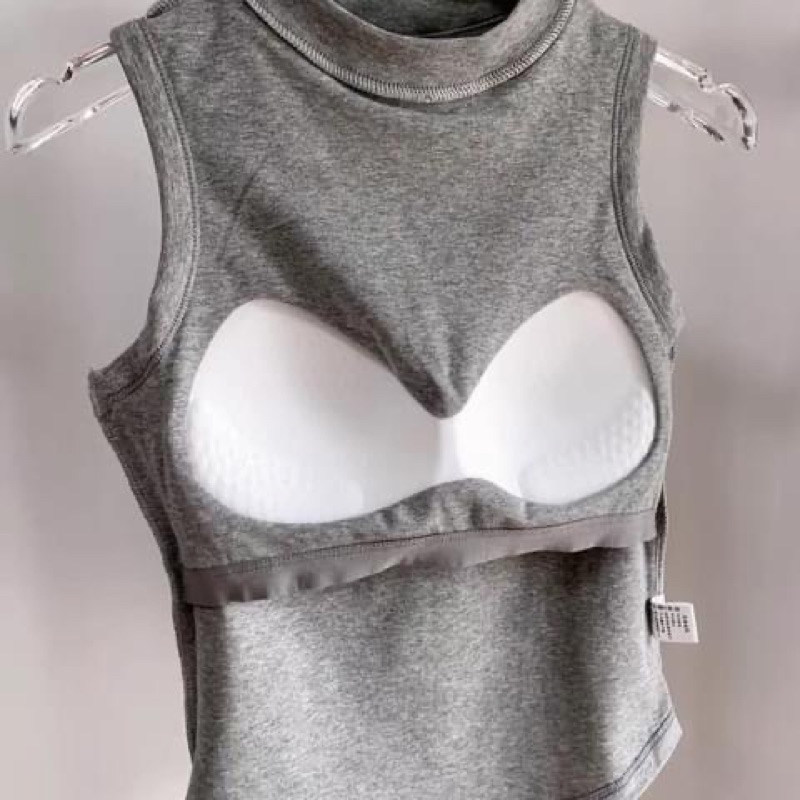 Áo bra sát nách cổ cao chữ thêu Sky phong cách trẻ trung kèm đệm mút