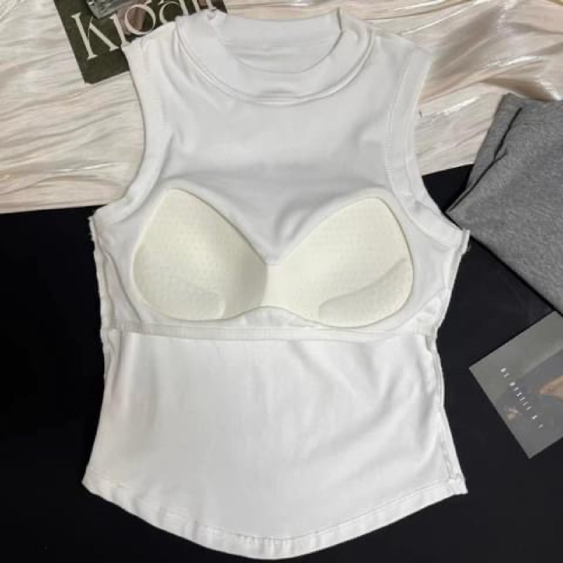 Áo bra sát nách cổ cao chữ thêu Sky phong cách trẻ trung kèm đệm mút