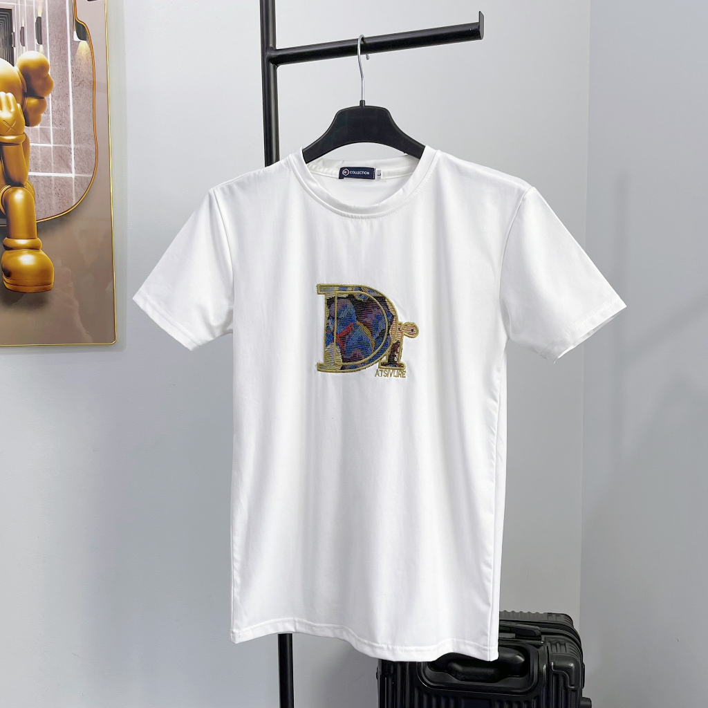 Áo thun cổ tròn thêu chữ LV và mẫu thêu hình gấu nam nữ mặc được chất thun cotton co dãn 4 chiều kiểu dáng trẻ trung