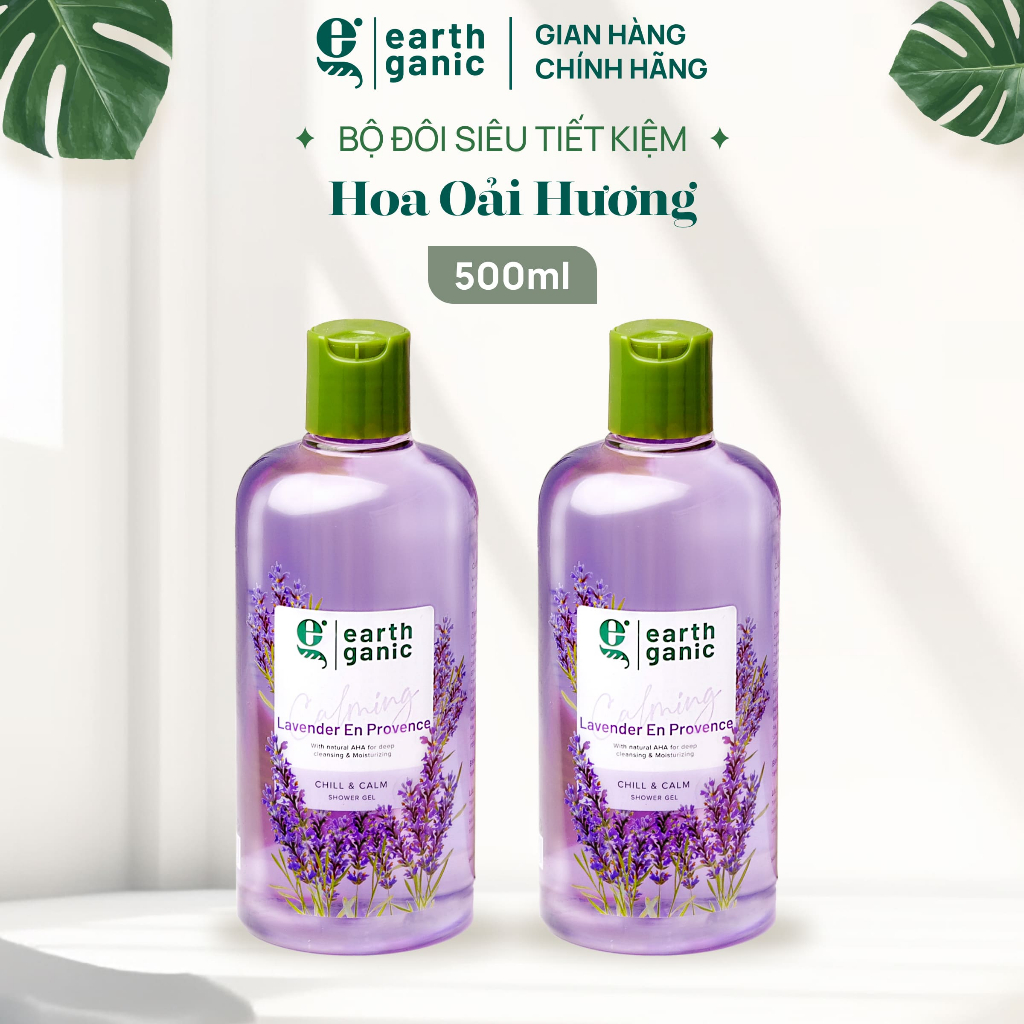 Combo siêu tiết kiệm 500ml - Bộ đôi sữa tắm dưỡng ẩm trắng da Earthganic hương hoa, trắng da thơm lâu