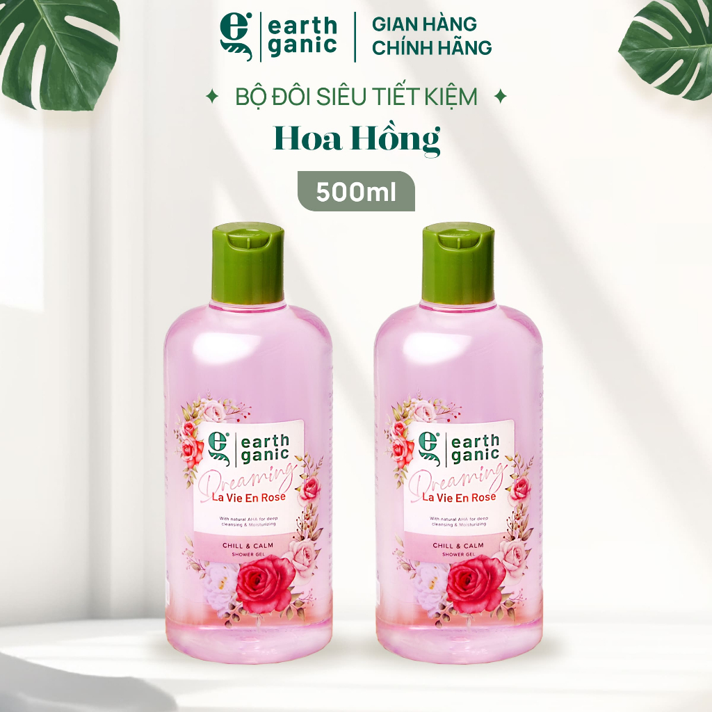 Combo siêu tiết kiệm 500ml - Bộ đôi sữa tắm dưỡng ẩm trắng da Earthganic hương hoa, trắng da thơm lâu