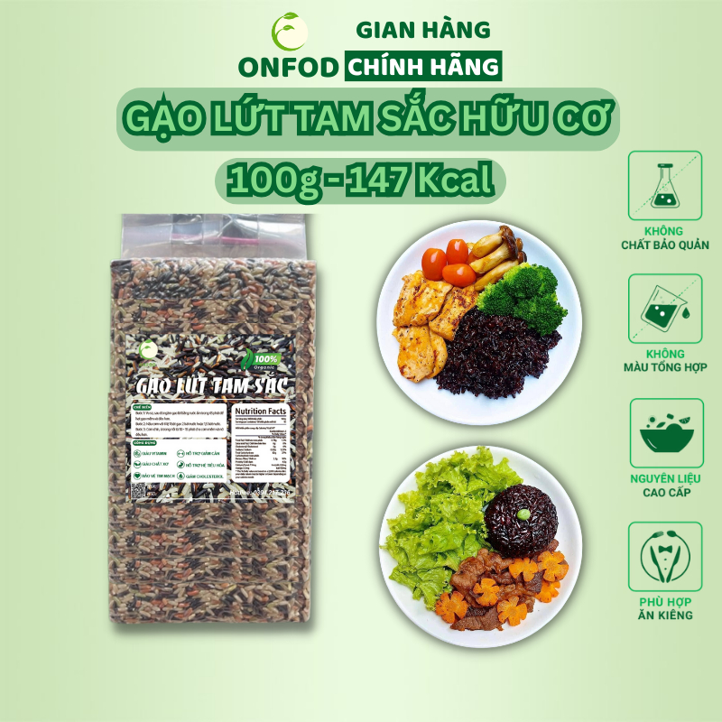 Gạo lứt dẻo điện biên tam sắc hữu cơ 1kg ONFOD, mix gạo lức đen lứt đỏ lứt séng cù ăn kiêng hỗ trợ giảm cân thực dưỡng