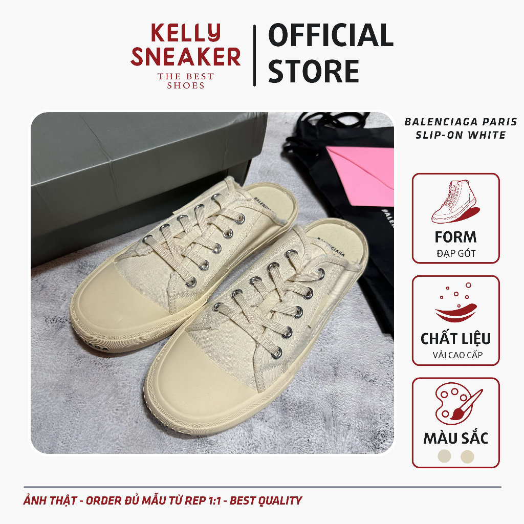 Giày Lux Balenciaga Paris Mules White - Bản Cao Cấp