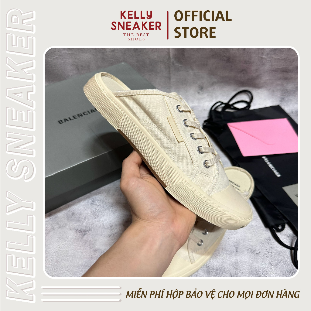 Giày Lux Balenciaga Paris Mules White - Bản Cao Cấp