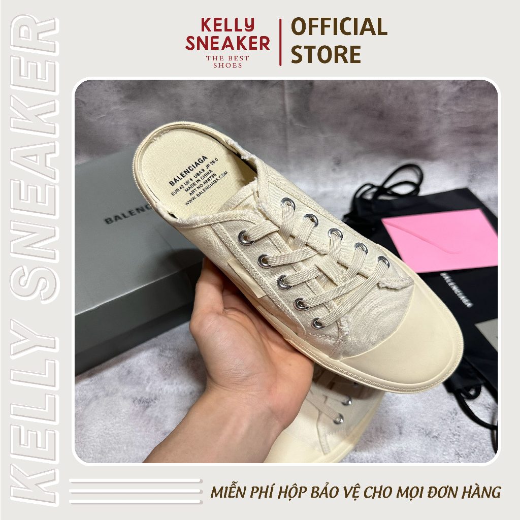 Giày Lux Balenciaga Paris Mules White - Bản Cao Cấp