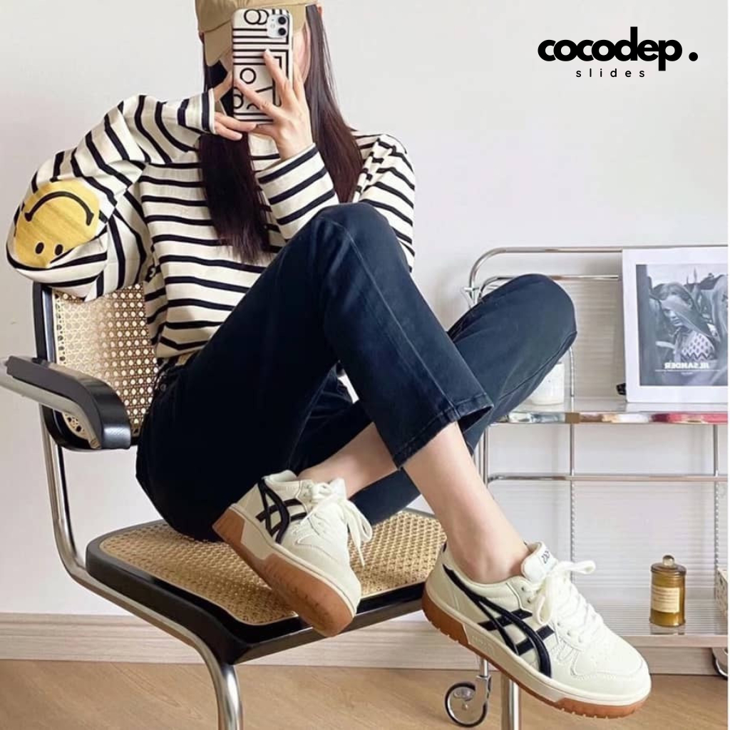 "Chính Hãng" Giày thể thao Asics Court MZ Cream Black Đế Gum Nam Nữ Cao Cấp, Lên Chân Cực Đẹp Thời Trang Hot 2023'