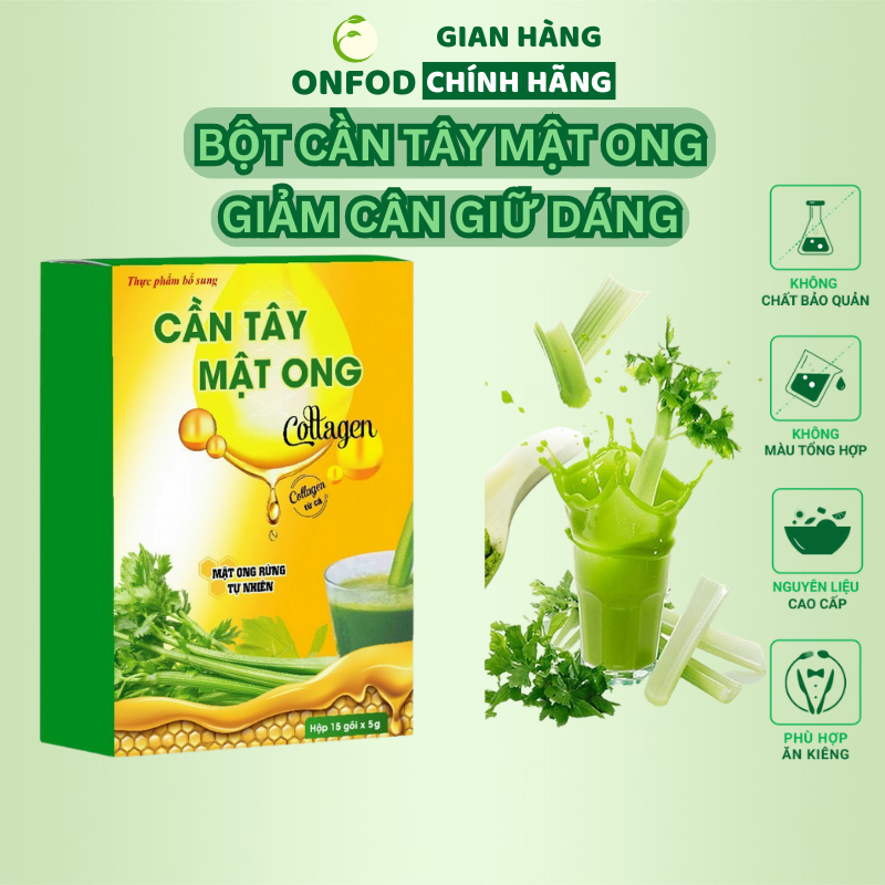 Bột cần tây mật ong collagen nguyên chất sấy lạnh hữu cơ ONFOD ăn kiêng giảm cân đẹp da giữ dáng 75g 15 gói 5g