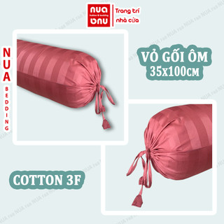 Vỏ gối ôm cotton 3F có dây rút  vải 2 đầu, Áo gối ôm sọc đẹp bọc kín ruột gối ôm kích thước 20x60cm, 35x100cm