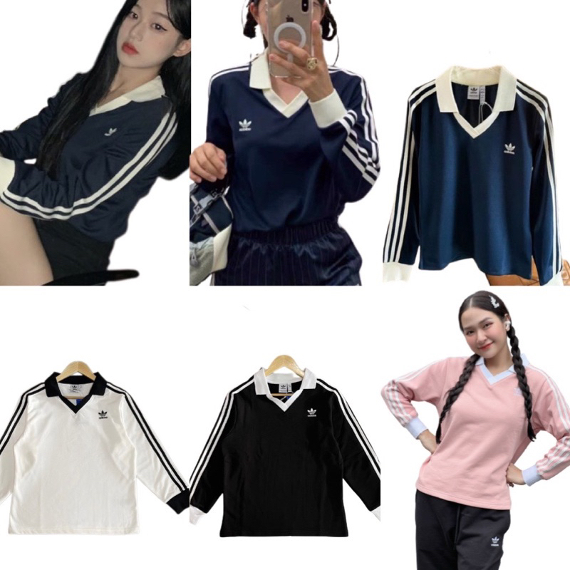(ảnh thật) Áo sweater nỉ tay dài d as 3 sọc cổ polo hàng chuẩn 1:1