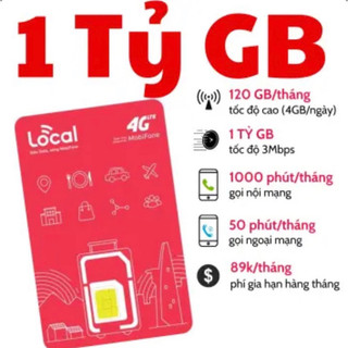 (Tự Chọn Số) Sim Mobifone Local A50 A89 - Tỷ GB Dùng 4G KHÔNG GIỚI HẠN, Gọi FREE. Miễn Phí tháng đầu