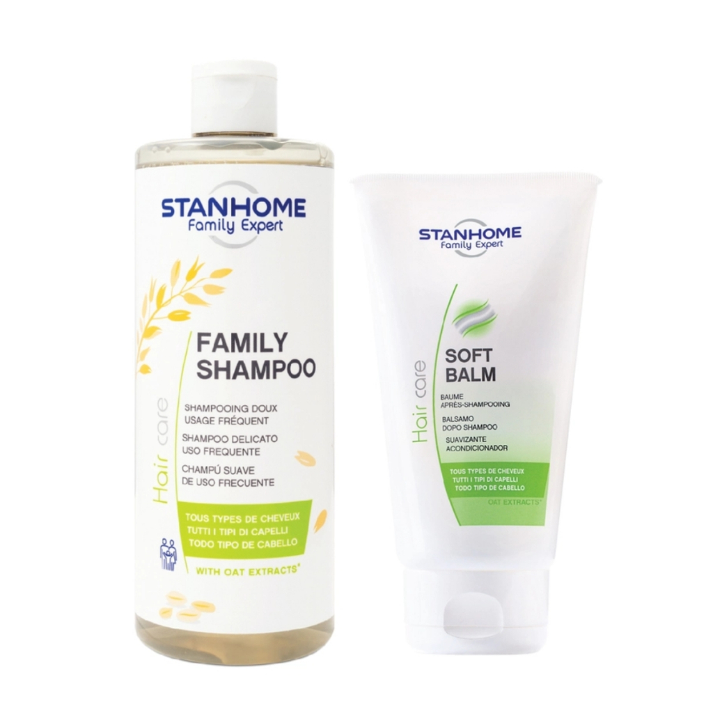 Bộ dầu gội, dầu xả không xà phòng tinh chất yến mạch STANHOME FAMILY EXPERT family shampoo mẫu mới và soft balm 150ml