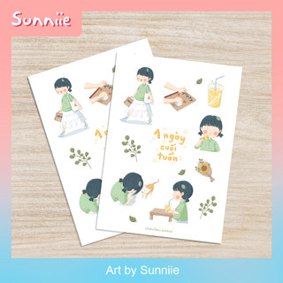 Sticker hình dán 1 ngày cuối tuần vui vẻ của cô bé lá đáng yêu