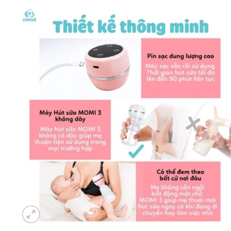 Máy Hút Sữa Điện Đơn Không Dây CHIBÉ MOMI 3 -Bảo hành 18 tháng-1 MÁY