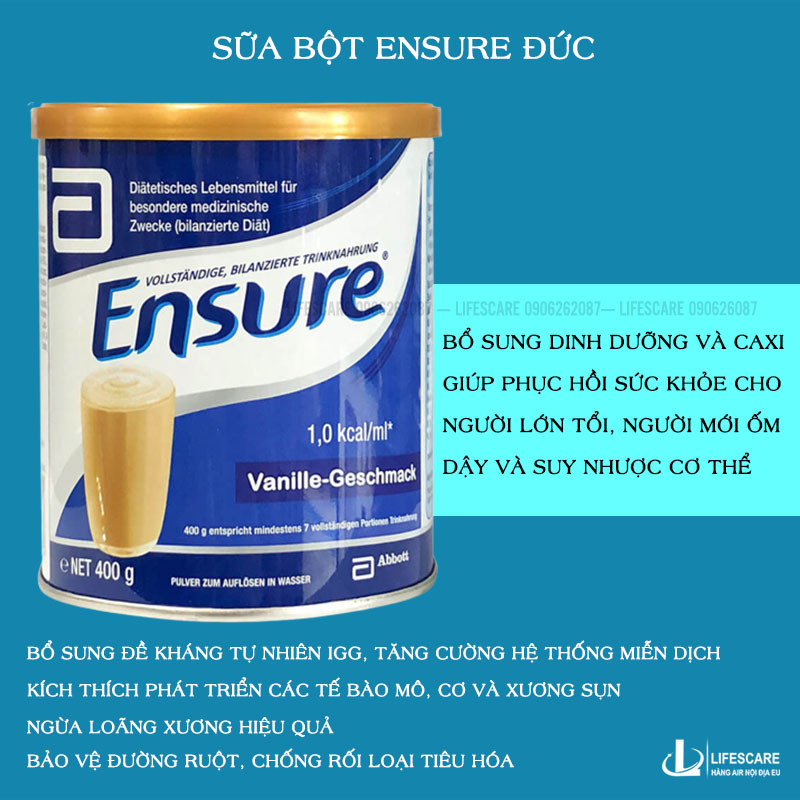 Sữa bột Ensure Đức Hộp 400g hương Vani