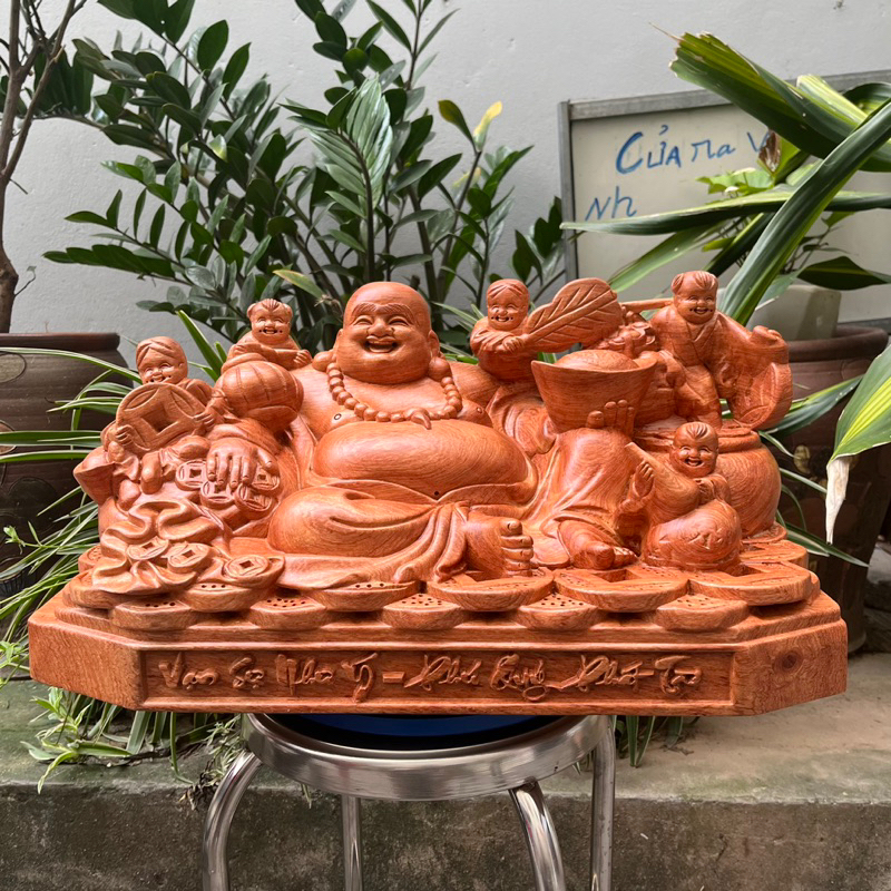 Tượng phật di lặc ngũ phúc gỗ hương ngang 30, 40, 50cm