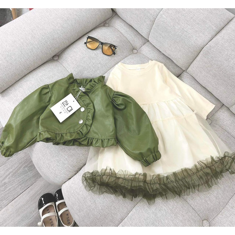 Váy bé gái,Sét áo khoác da - váy công chúa cho bé 10 đến 35kg V0199