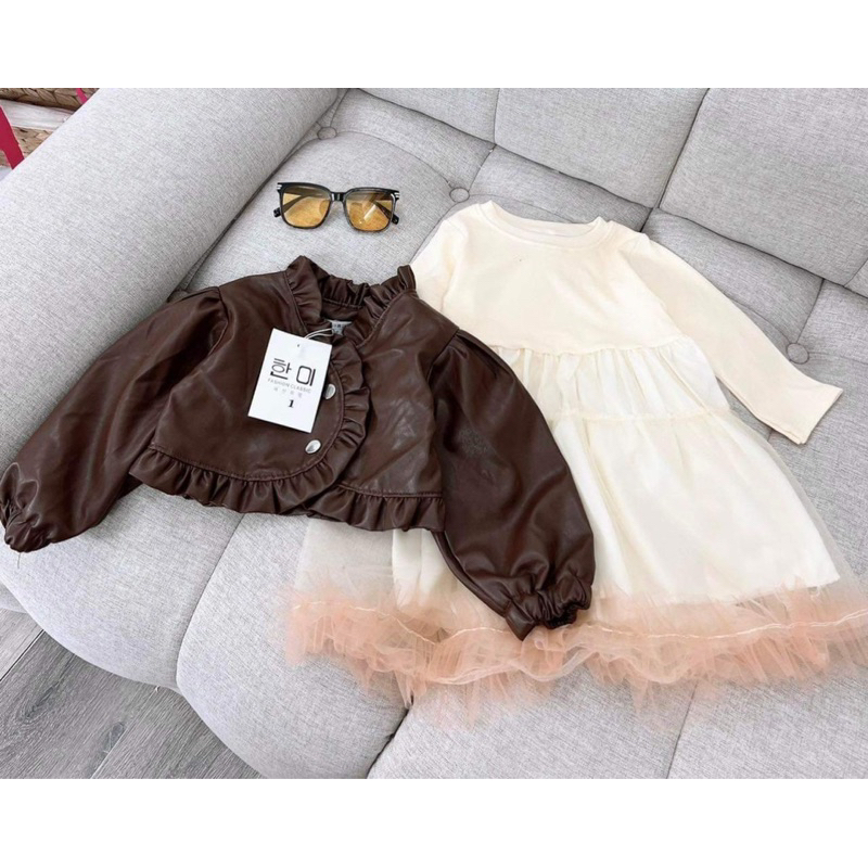Váy bé gái,Sét áo khoác da - váy công chúa cho bé 10 đến 35kg V0199