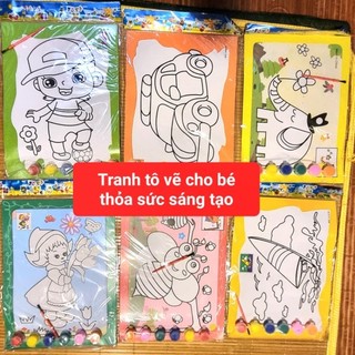 Tranh tô mầu nước cho bé thỏa sức sáng tạo 1 túi 2 tranh a4 có sẵn mầu