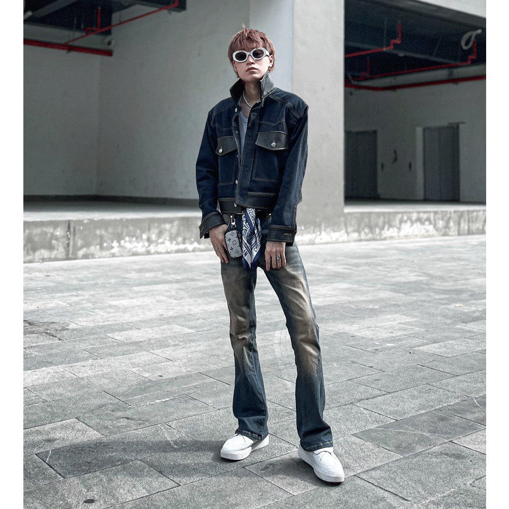 Quần jean loe nam nữ DUSTYSTUDIO màu dirt wash chất liệu jeans cotton cao cấp mềm mại,thông thoáng