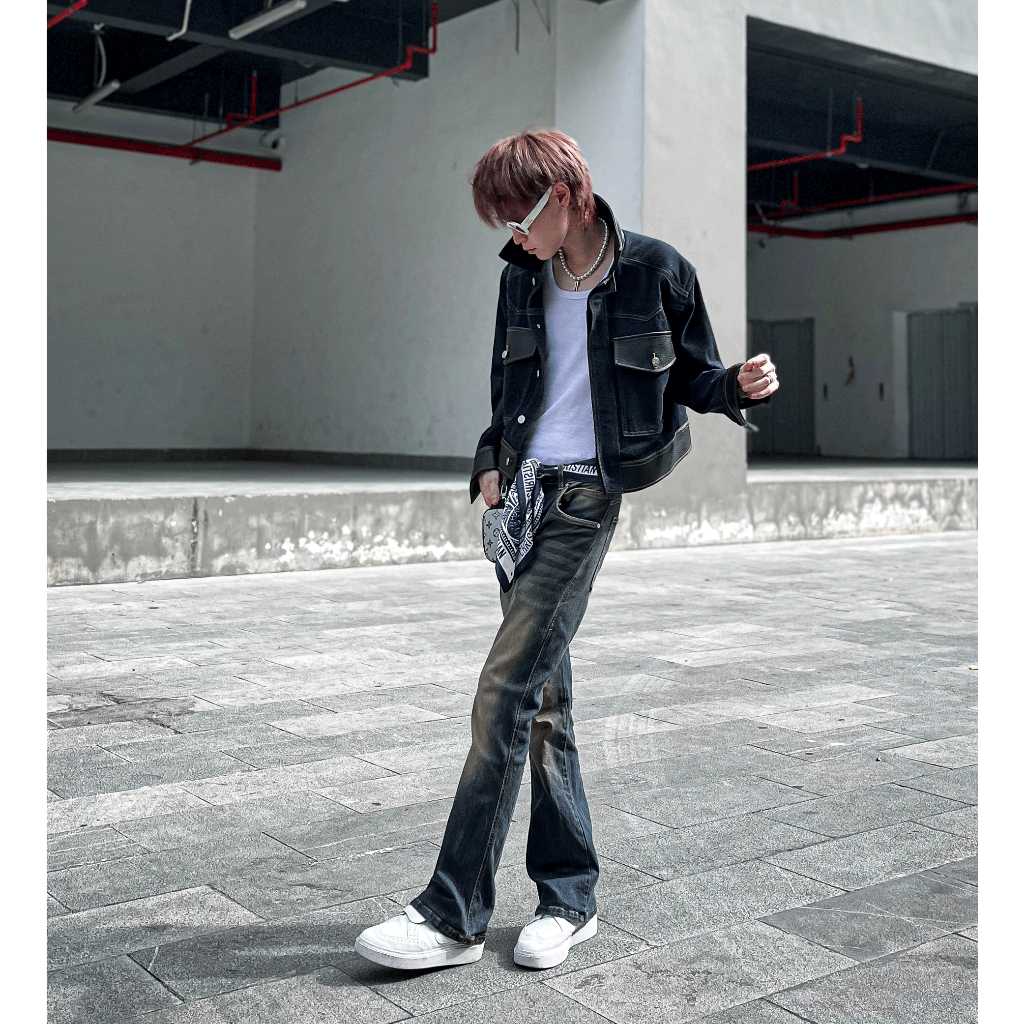 Quần jean loe nam nữ DUSTYSTUDIO màu dirt wash chất liệu jeans cotton cao cấp mềm mại,thông thoáng