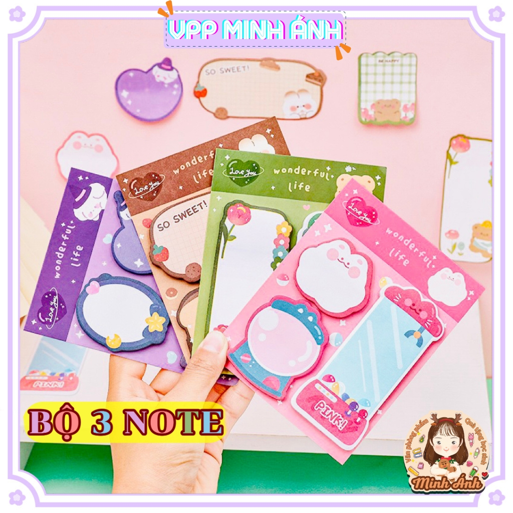 Giấy note ghi chú nhiều màu sắc, thiết kế dễ thương sáng tạo dành cho học sinh, dùng để dánh dấu sách tiện lợi