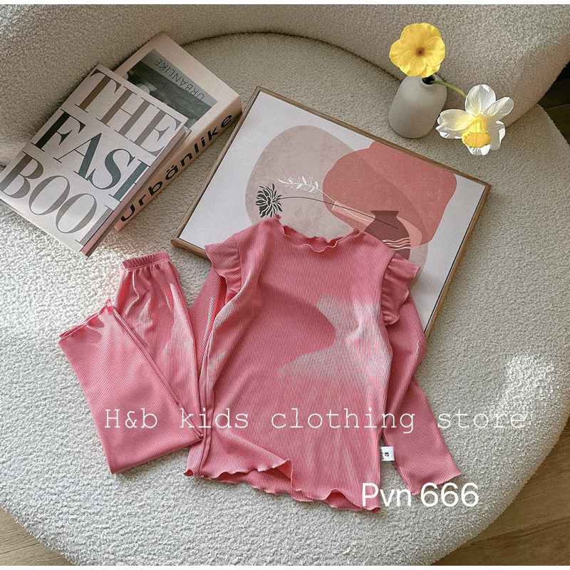 Bộ thu đông bé gái , Set bộ tăm lạnh vai bèo đáng yêu cho bé gái