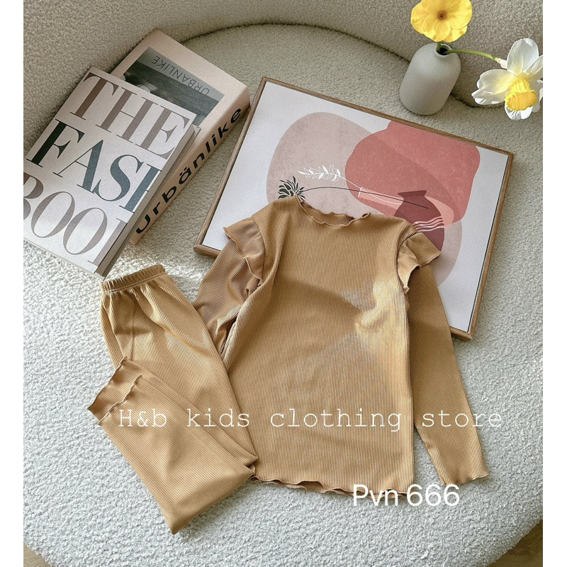 Bộ thu đông bé gái , Set bộ tăm lạnh vai bèo đáng yêu cho bé gái