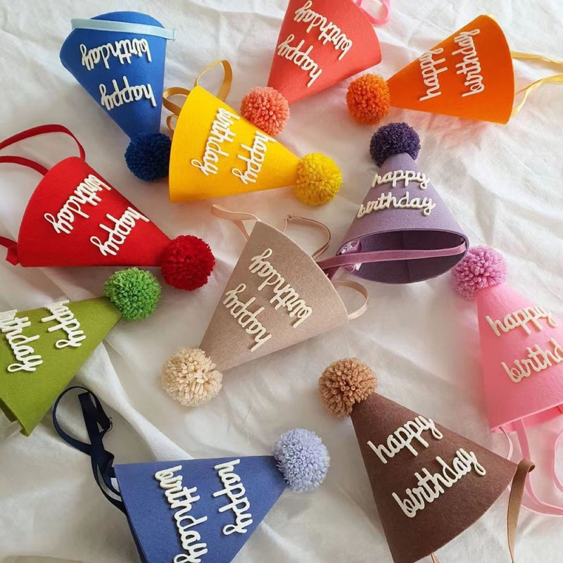 Mũ dạ quả bông Happy birthday sinh nhật nhập khẩu Hàn Quốc - Booshopdecor