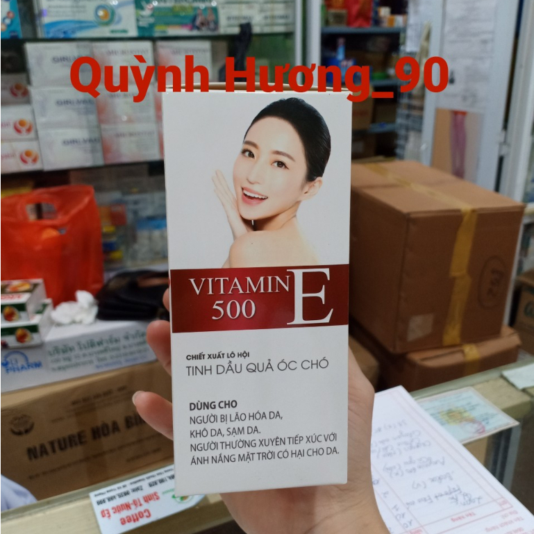 Viên uống VITAMIN E 500 hộp 60 viên chiết xuất lô hội,tinh dầu quả óc chó giúp làm đẹp da,chống lão hóa