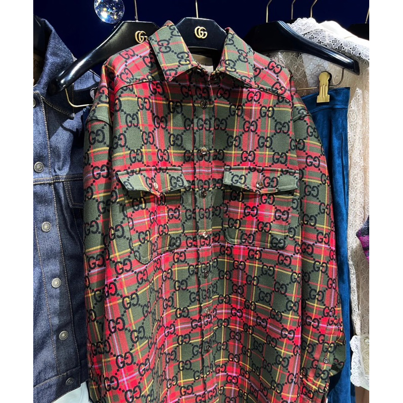 Áo sơ mi - Gucci - GC kẻ caro monogram flanel SS23