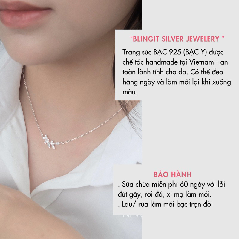 Dây chuyền bạc nữ BLINGIT mặt chiếc lá đính đá phong cách trang sức hàn quốc - BIVC195