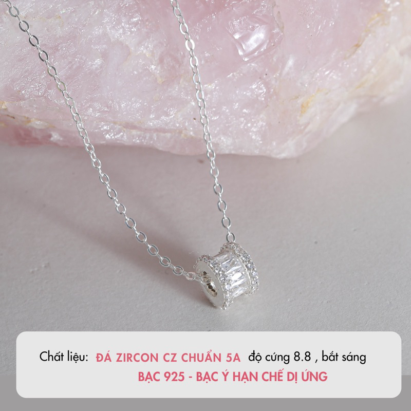 Dây chuyền bạc nữ BLINGIT mặt hộp hình bánh xe đính đá phong cách trang sức thanh lịch nữ tính - BIVC298