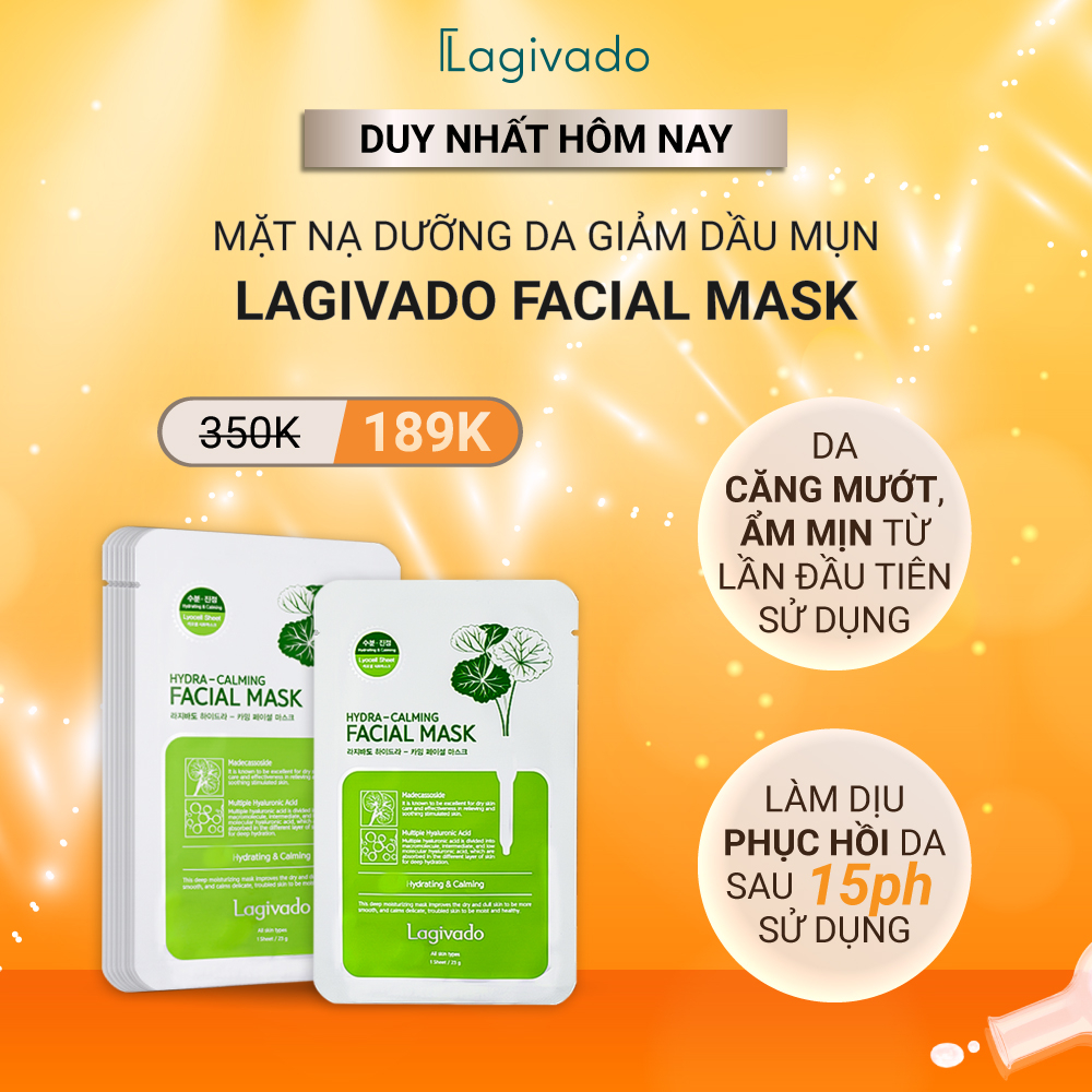 Mặt nạ giấy dưỡng da giảm dầu và mụn rau má Hàn Quốc Lagivado Facial Mask 23g/miếng - Combo 10