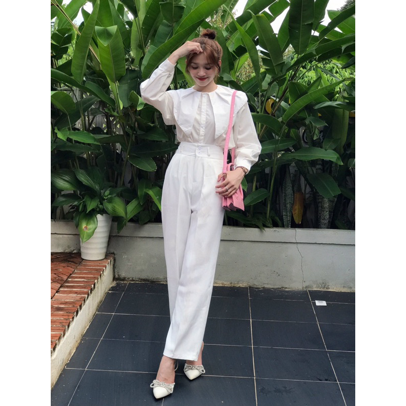 Quần Ống Rộng Cạp Cao, Quần Suông Khóa Trước 2 Khuy  Giữa Cạp Cao Chất Tuyết Mưa  - Quần Culottes Cạp Cao Cho Nữ