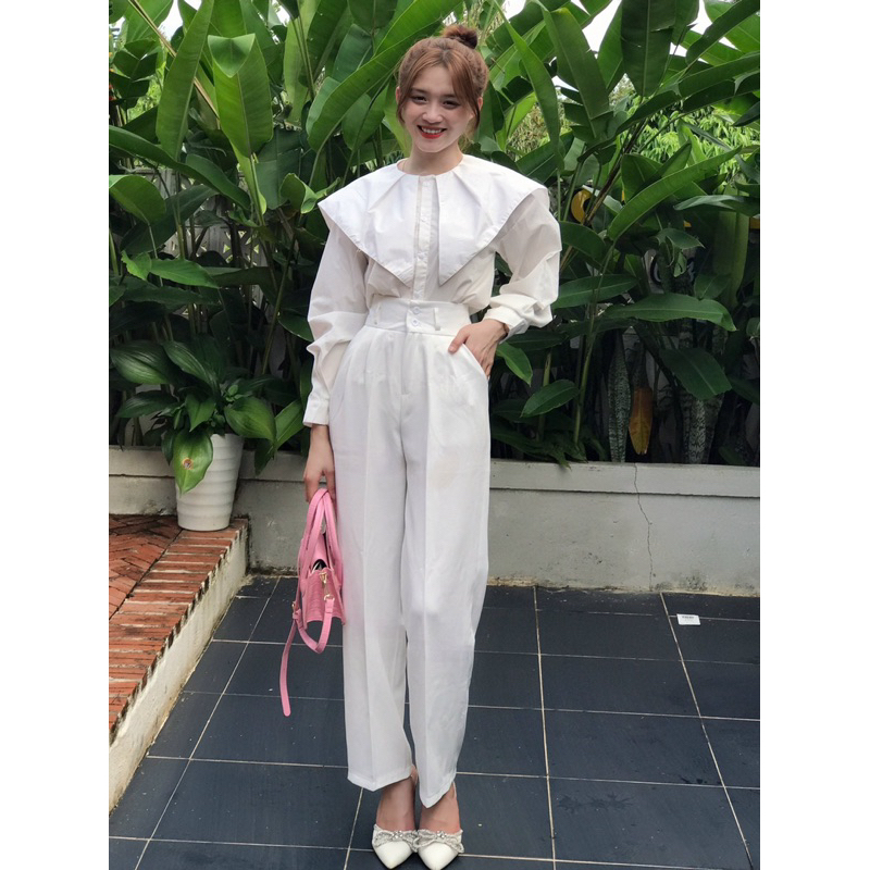 Quần Ống Rộng Cạp Cao, Quần Suông Khóa Trước 2 Khuy  Giữa Cạp Cao Chất Tuyết Mưa  - Quần Culottes Cạp Cao Cho Nữ